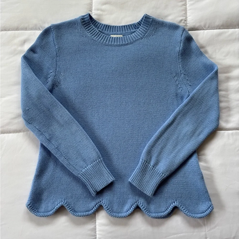 100% Cotton J. Crew Sky Blue Knit Scalloped Hem Sweater